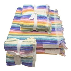 Rachel Zoe 8pc Rainbow Striped Fringe Cotton Towel Set 2 Bath 4Wash 2Hand Multi